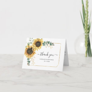 Watercolor Sunflower Eucalyptus Photo Wedding Thank You Card