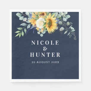 Watercolor sunflower eucalyptus wedding  napkin