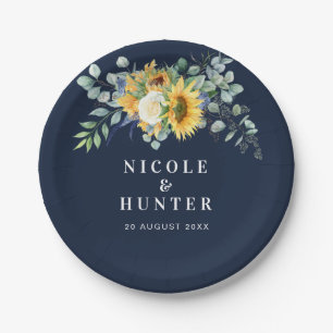 Watercolor sunflower eucalyptus wedding  paper plate