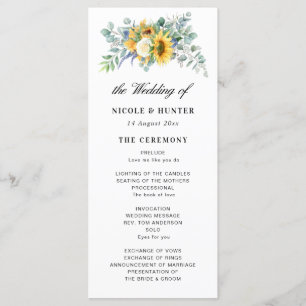 watercolor sunflower eucalyptus wedding program