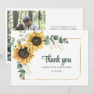 Watercolor Sunflower Eucalyptus Wedding Thank You Card