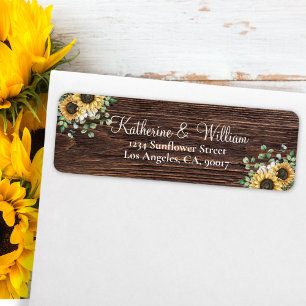 Watercolor Sunflower Eucalyptus Wooden Return  Return Address Label