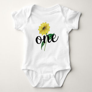 Watercolor Sunflower First Birthday Girl Shirt