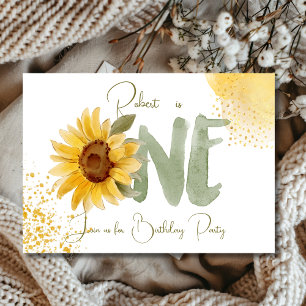 Watercolor sunflower first Birthday Invitation