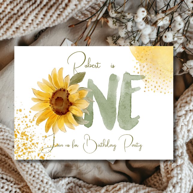Watercolor sunflower first Birthday Invitation (Creator Uploaded)