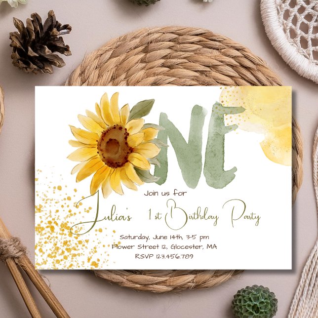Watercolor sunflower first Birthday Invitation (Creator Uploaded)