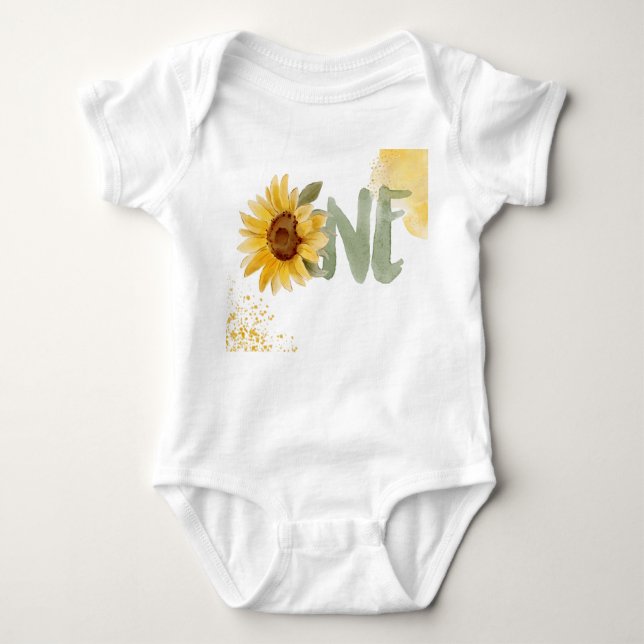 Watercolor sunflower first Birthday one  Baby Bodysuit (Front)