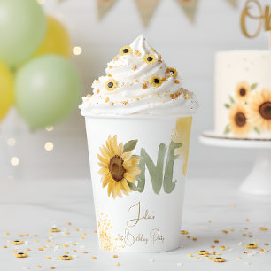 Watercolor sunflower first Birthday Paper Cups