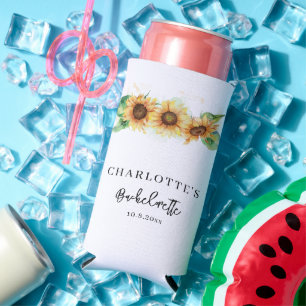 Watercolor Sunflower Floral Bachelorette Seltzer Can Cooler