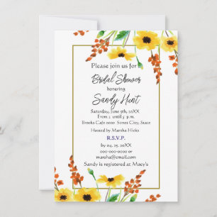 Watercolor Sunflower Floral Bridal Shower Invitation