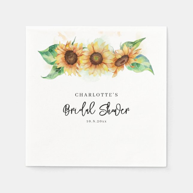 Watercolor Sunflower Floral Bridal Shower Paper Napkin (Front)