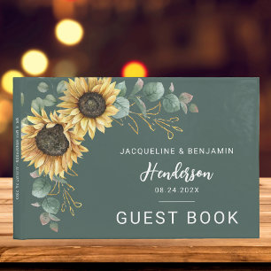 Watercolor Sunflower Floral Eucalyptus Wedding Guest Book