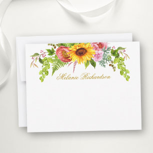 Watercolor Sunflower Floral Gold Personalised Card