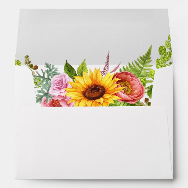 Watercolor Sunflower Floral Wedding Envelope (Back (Bottom))