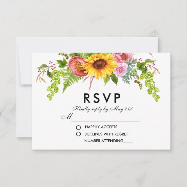 Watercolor Sunflower Floral Wedding RSVP (Front)