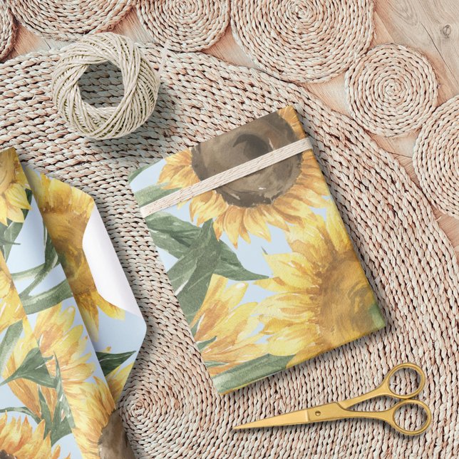Watercolor Sunflower Flower Floral  Wrapping Paper (In situ)
