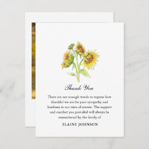 Watercolor Sunflower Funeral Photo Thank you