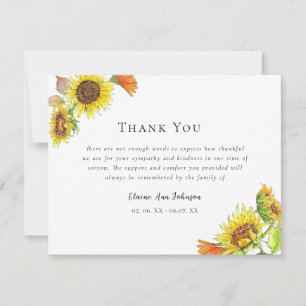 Watercolor Sunflower Funeral Sympathy Thank you Card