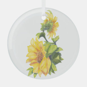 Watercolor Sunflower Gadrden Flower Art Glass Tree Decoration