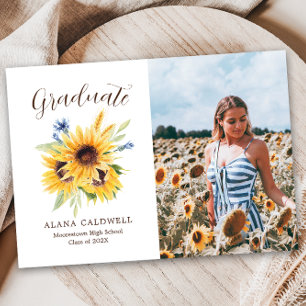 Watercolor Sunflower Graduation Photo Announcement