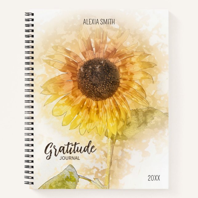 Watercolor Sunflower Gratitude Journal,  Notebook (Front)