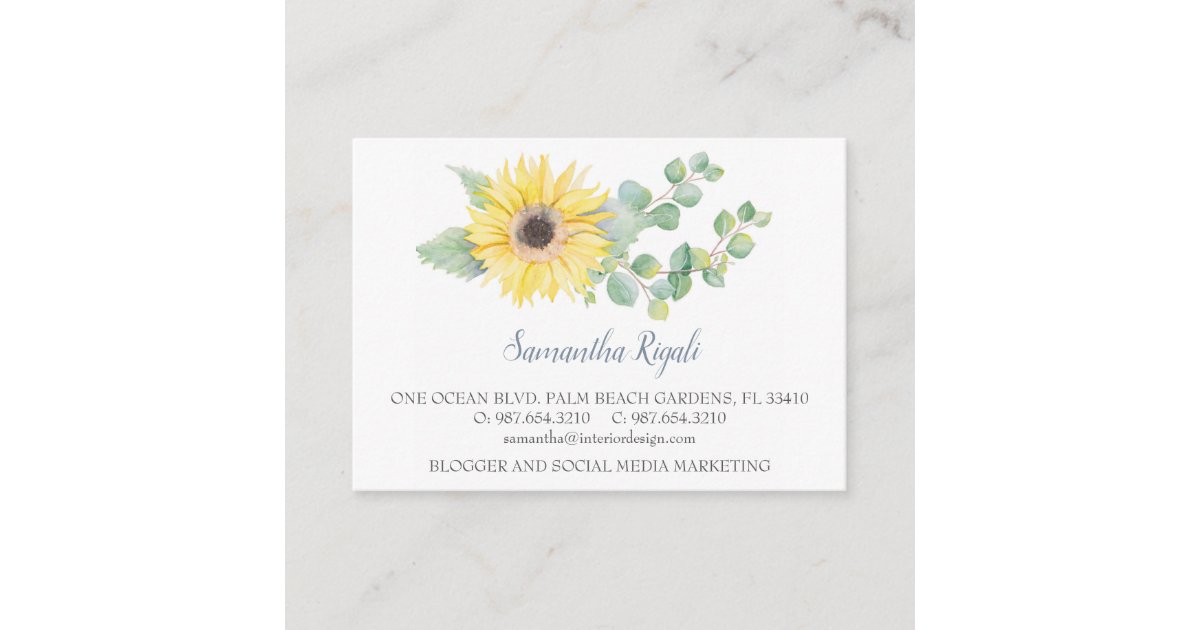 Download Watercolor Sunflower Green Eucalyptus Business Enclosure ...