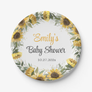 Watercolor Sunflower Greenery Baby Shower Paper P Paper Plate