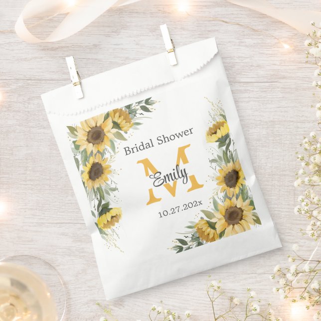 Watercolor Sunflower Greenery Bridal Shower  Favour Bag (Clipped)