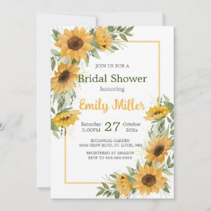 Watercolor Sunflower Greenery Bridal Shower  Invitation