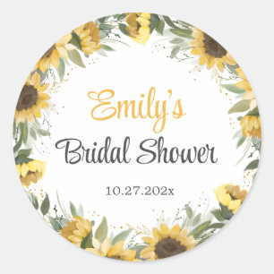 Watercolor Sunflower Greenery Classic Round Sticker