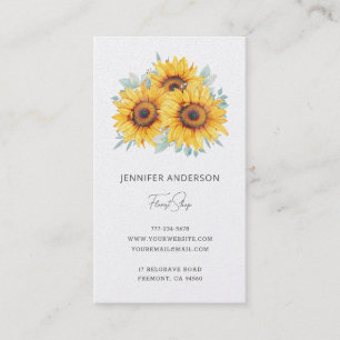 Watercolor Sunflower Greenery Florist Business Card