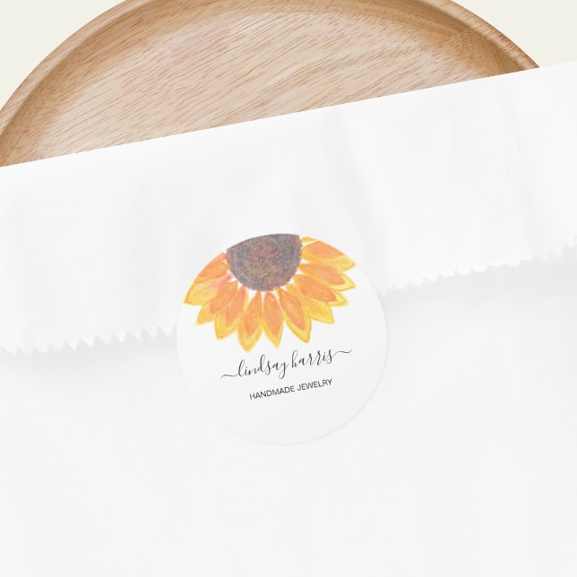 Watercolor Sunflower Jewellery Designer Classic Round Sticker (Creator Uploaded)