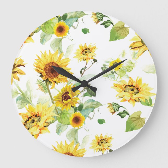 Watercolor Sunflower Large Clock (Front)