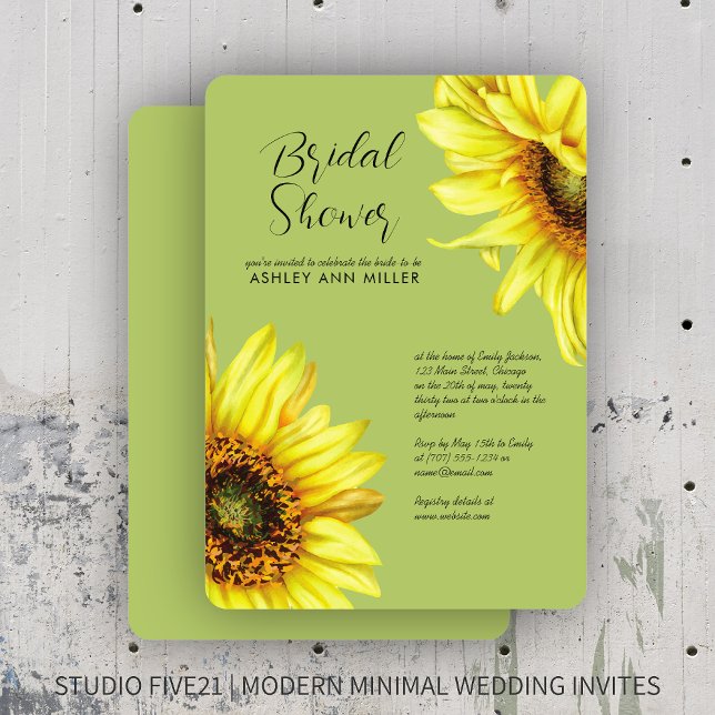 Watercolor Sunflower Light Green Wedding Shower Invitation (Creator Uploaded)