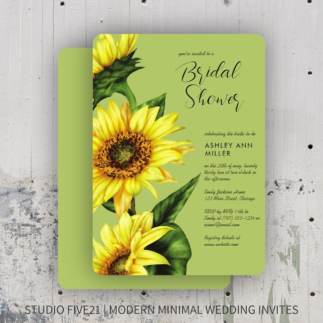 Watercolor Sunflower Light Green Wedding Shower Invitation (Creator Uploaded)