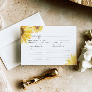 Watercolor sunflower minimalist recipe card
