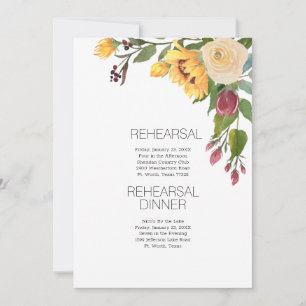 Watercolor Sunflower Modern Wedding Rehearsal Invitation