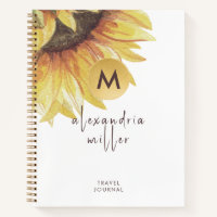 Watercolor Sunflower Monogram Travel Journal