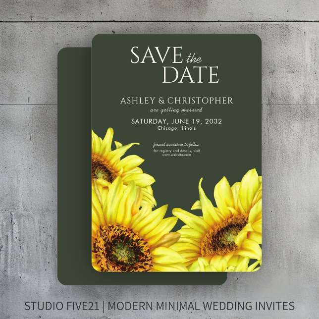 Watercolor Sunflower Moss Green Wedding Shower Save The Date (Creator Uploaded)