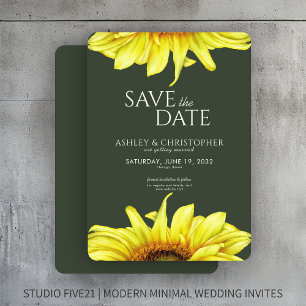 Watercolor Sunflower Moss Green Wedding Shower Save The Date