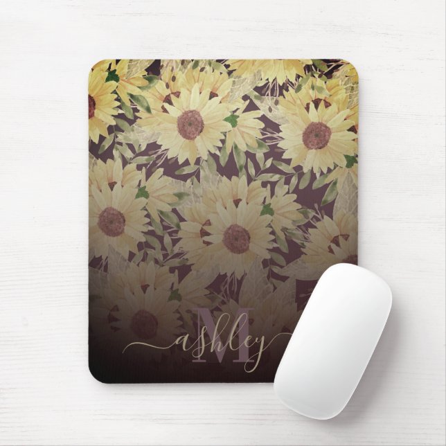 Watercolor Sunflower Mouse Pad (With Mouse)
