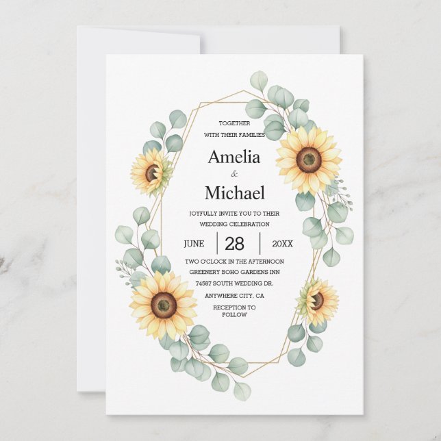 Watercolor Sunflower Note Paper Background Invitation (Front)