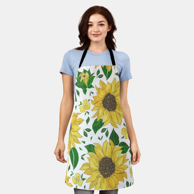 Watercolor Sunflower Pattern  Apron (Worn)
