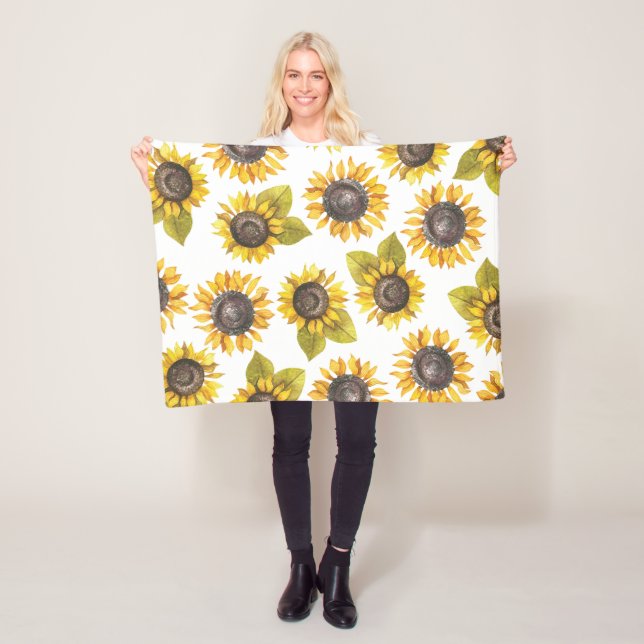 Watercolor Sunflower Pattern Baby Blanket (In Situ)