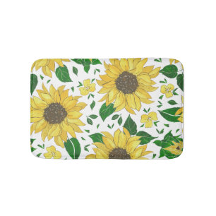 Watercolor Sunflower Pattern Bath Mat
