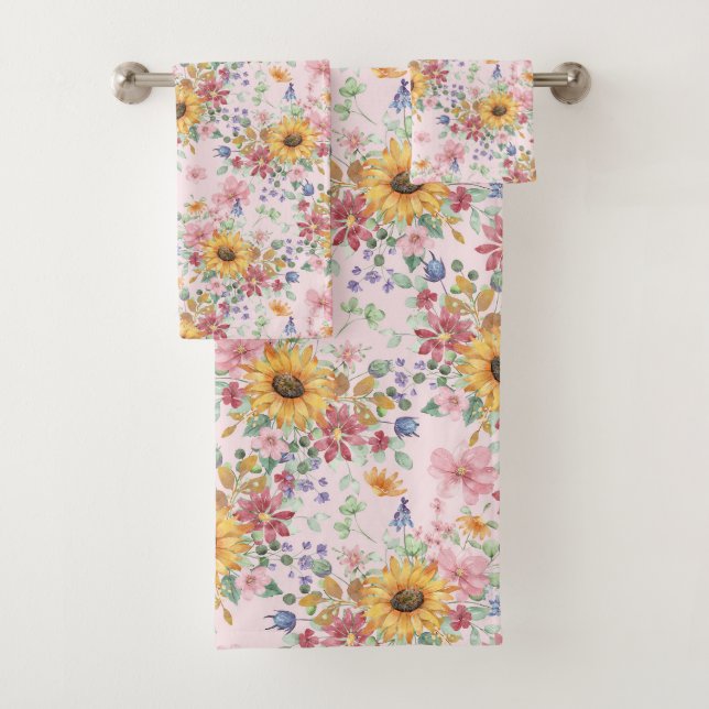 Watercolor Sunflower Pattern  Bath Towel Set (Insitu)