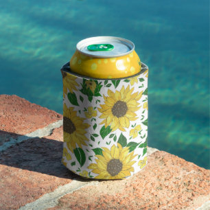 Watercolor Sunflower Pattern Can Cooler
