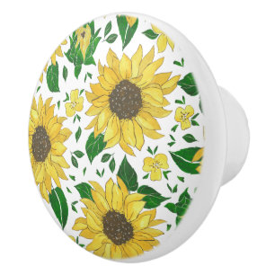 Watercolor Sunflower Pattern Ceramic Knob