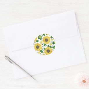 Watercolor Sunflower Pattern Classic Round Sticker