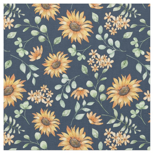 Watercolor Sunflower Pattern  Fabric (Close Up)
